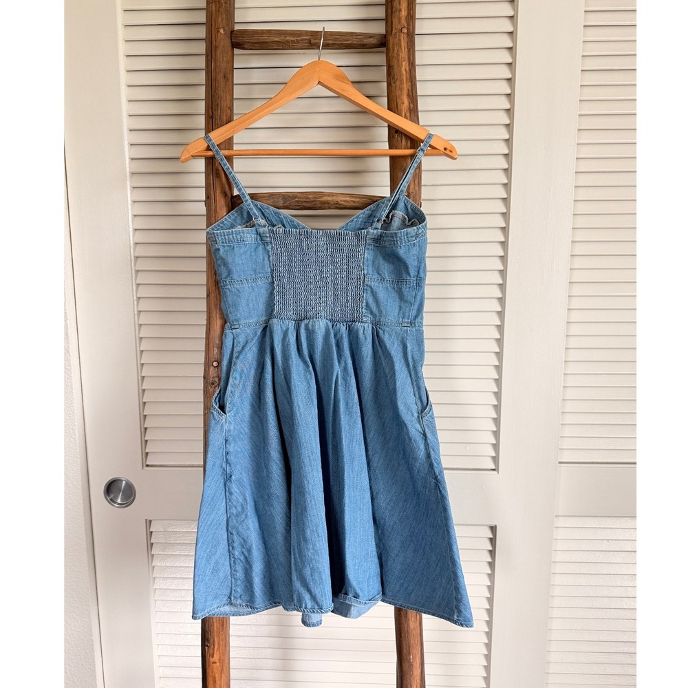 EXPRESS Denim Jean Cami Dress XS Pockets Smocked Back Fit Flare‎ - Picture 2 of 4